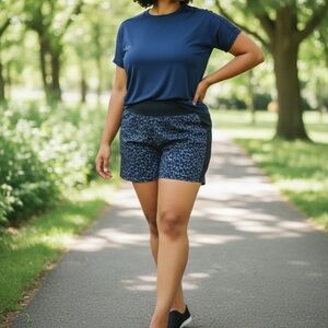 Athleta Plus Active Navy and Black Brooklyn Printed Athletic Shorts